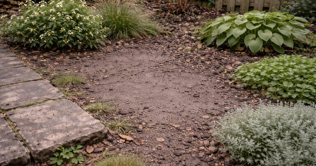 Tuin met bodemproblemen en matige plantontwikkeling
